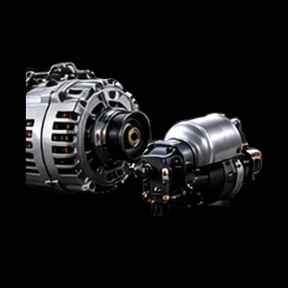 Alternator beside a starter motor